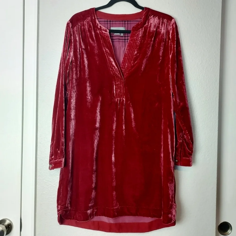 Anthropologie Melody Velvet Sleeve Shift Dress V-neck Long Sleeve Red XS